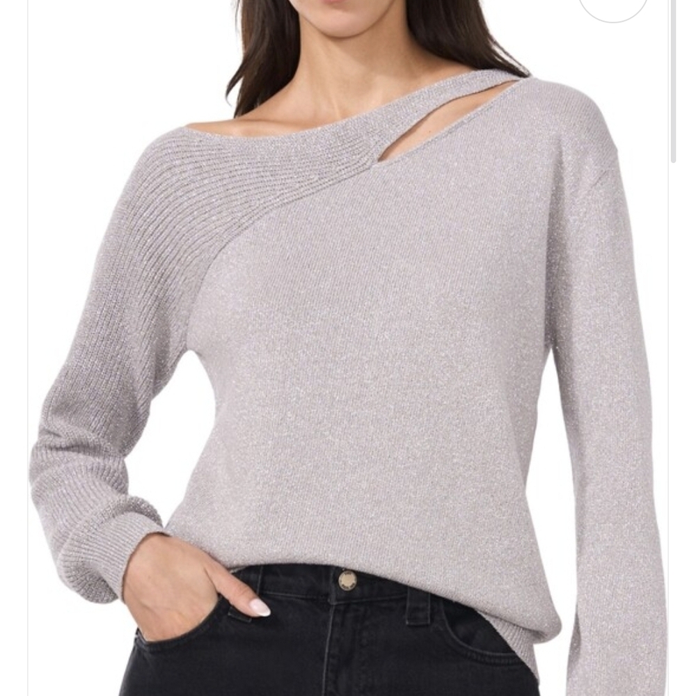 Vince Camuto Women's Metallic Asymmetric Cutout Sweater Size XS Shimmery